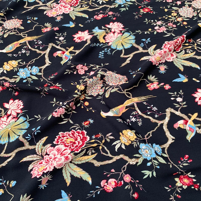 Матовое шелковое платье из крепдешина с принтом хлопковое платье-Ципао