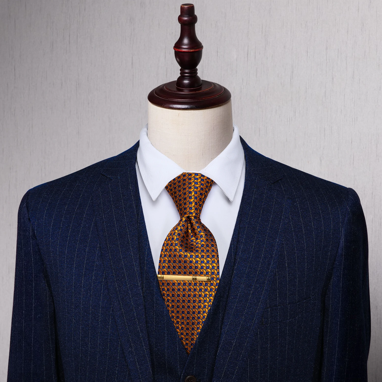 Fashion Brown Blue Plaid Men Tie Clip with Boxed Set Classic Silk 8CM Necktie for Man Accessories Wedding Groom corbatas para