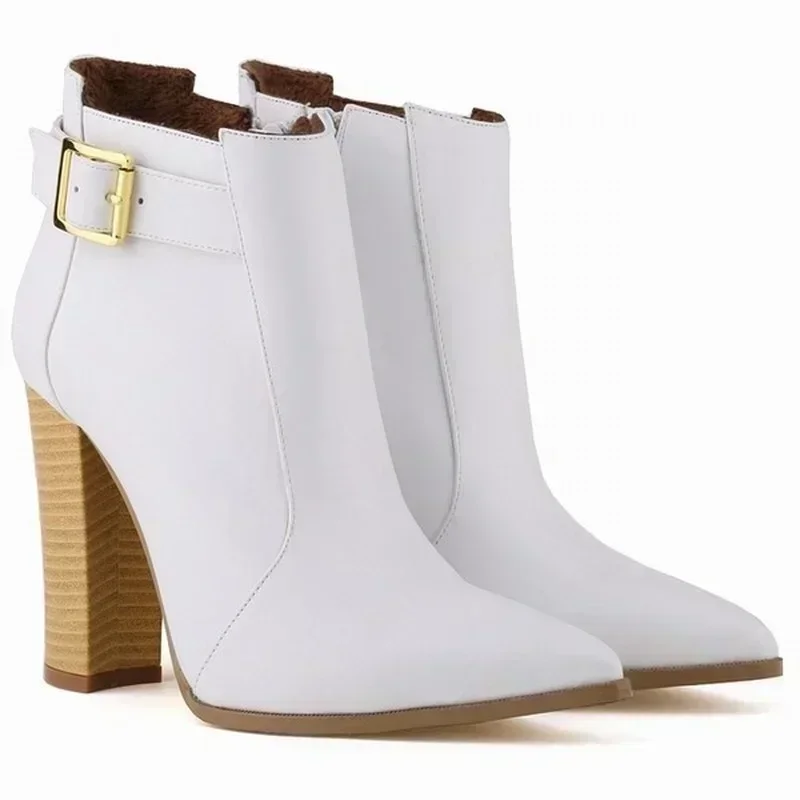 Зима-Осень женские ботильоны пикантные туфли на толстом высоком каблуке с острым