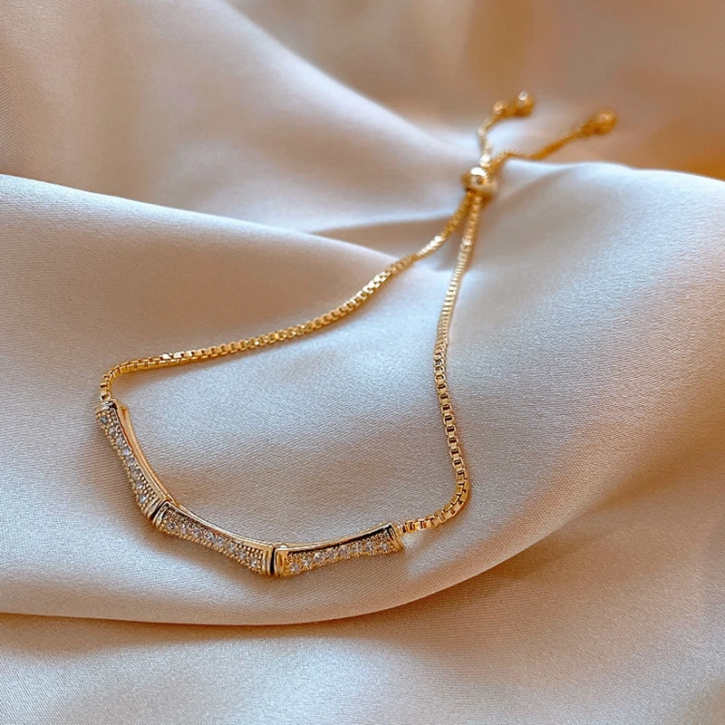

New Fashion Bamboo Joint Chain Bracelet for Women Female Korean Crystal Rhinestone Gold Color Adjust Jewelry Wedding Party Gift