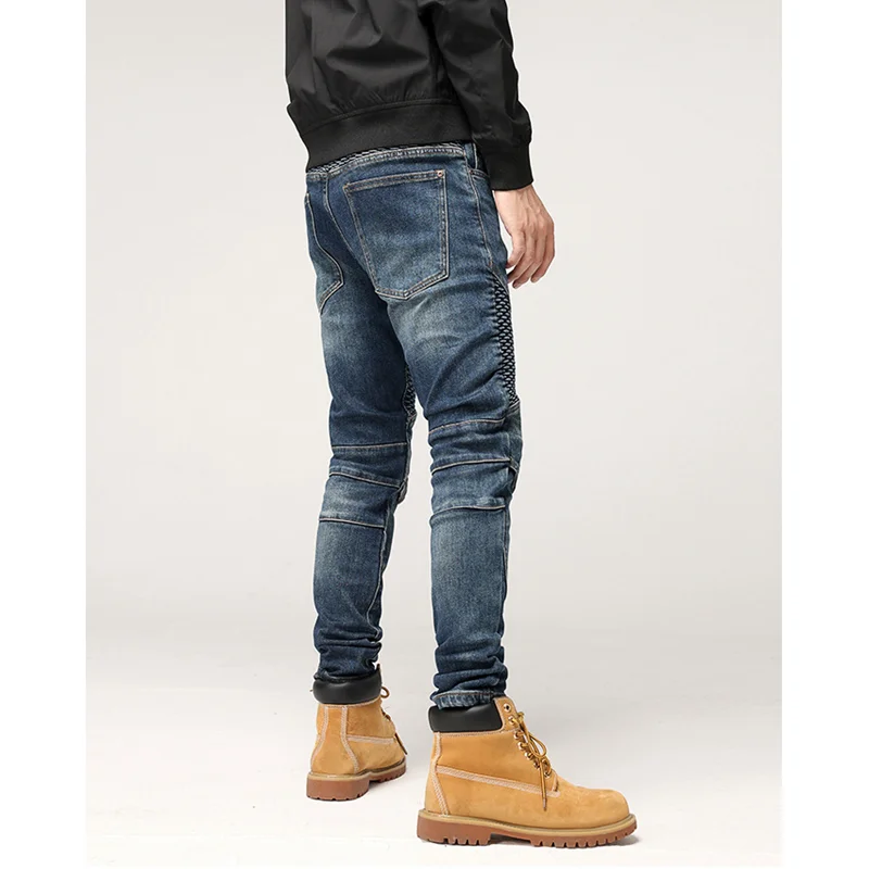 Streetwear Men New Pattern Recreational Blue Pants Elastic Force Straight Cylinder Self-cultivation Thread Jeans Autumn Female