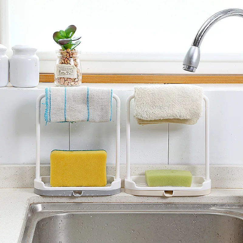

Kitchen storage rack dishcloth rag stand Japanese style towel wiping rack sponge drain shelf kitchen sink holder
