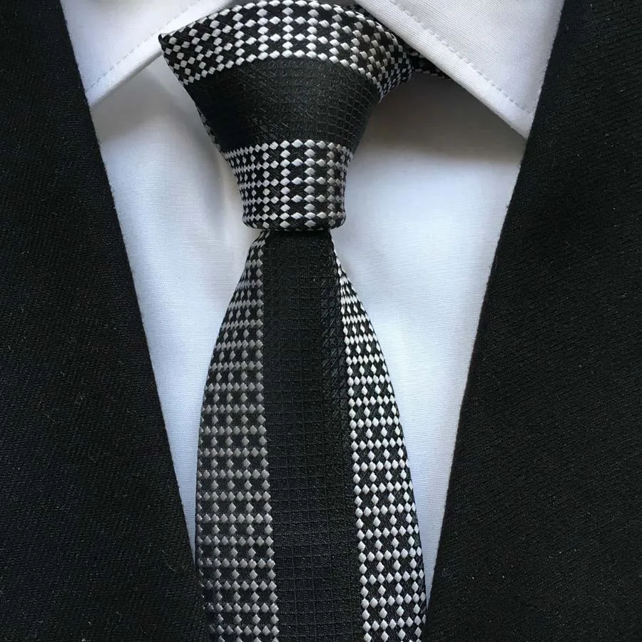 2022 Men's Ties Jacquard Woven Neck Tie Unique Designer Panel Neckties Black Stripes with White Grids