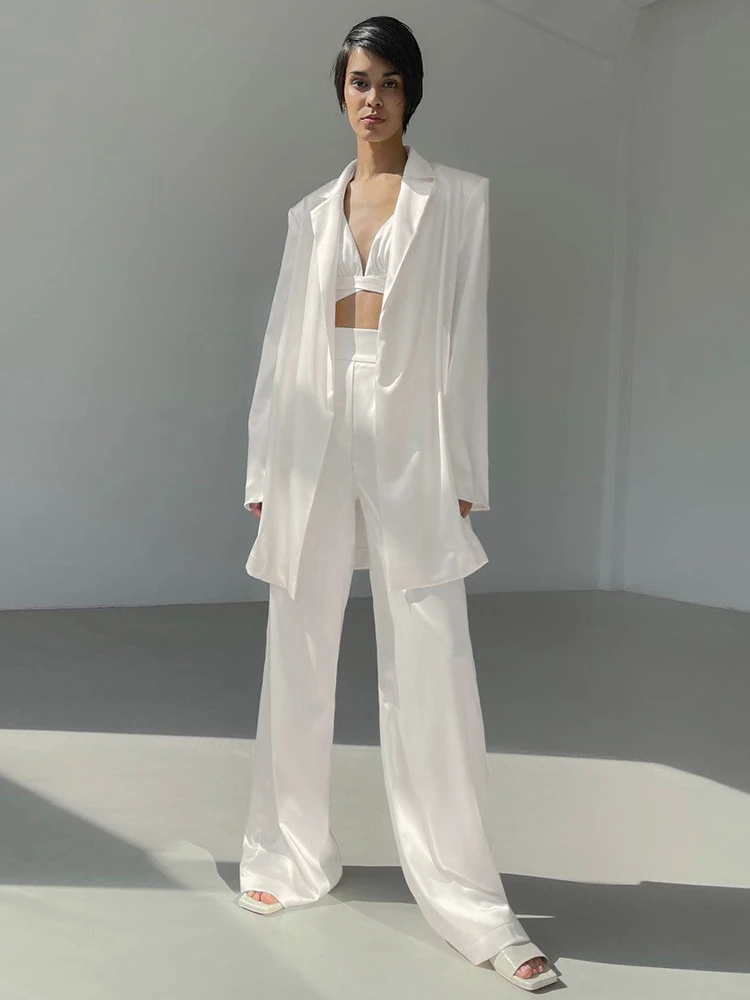 Mnealways18 Solid Ladies Pink Blazer Fashion Spring 2022 Long Sleeve Oversized Women Blazer Coat Elegant Sashes Satin Jackets