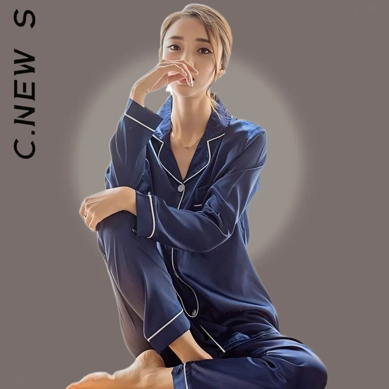 

C.New S Summer Women Pajamas Thin Lingerie Home Sweet Lounge Silk Satin Pajamas For Women Simple Sleepwear Clothes Female