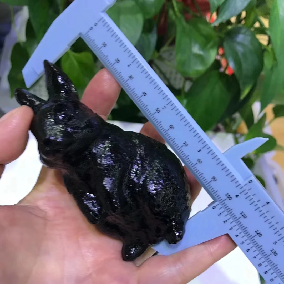 

100mm 1pc Natural Obsidian Rabbit Figurine Crystals Carved Statue Animal Home Ornament Art Collectible Gift decoration