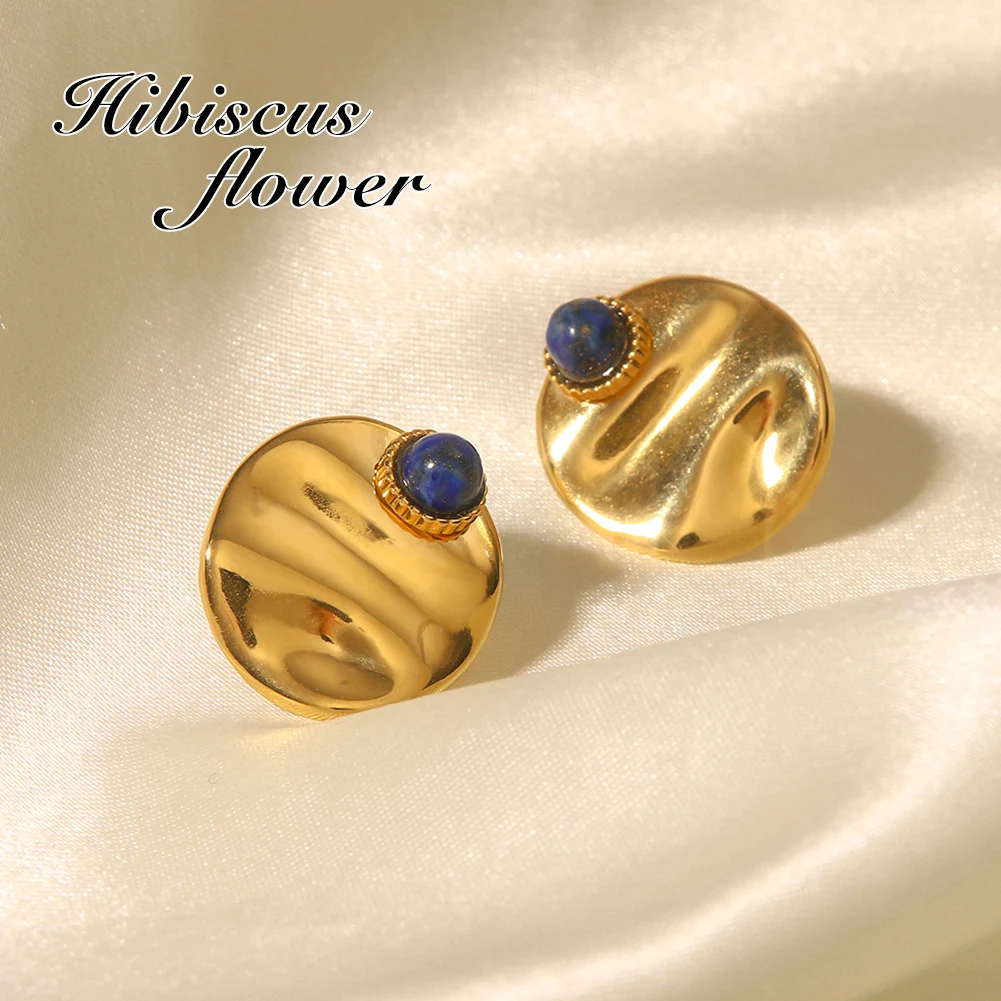 

Hibiscus Flower Earring Stainless Steel Lapis Lazuli Vintage Ear Jewelry Party Holiday Gifts Earrings for Women 2023 Trending
