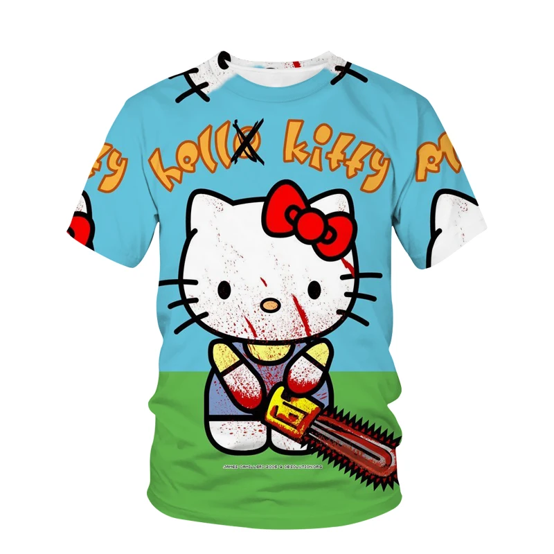 

Hello Kitty Print Cute Girl Pink V-Neck Top Kody Kitty Fashion Casual Women's Loose T-shirt 2023 New Discount Top