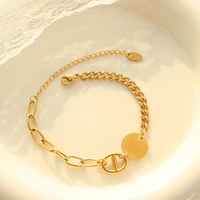 yaonuan hip hop thick chains double d with disc gold plated bracelet for women trendy stainless steel jewelry party accessories