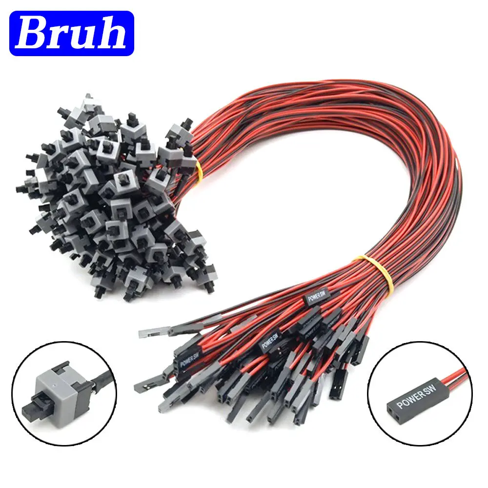 

10pcs/lot 50cm Long Power Button Switch Cable for PC Switches Reset Computer Power Momentary Automatically Reset Push Button SW