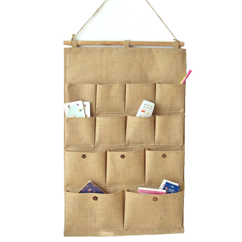

Wall Store Receive Hanging Bag Household Cloth Art Adornment 13 Pocket Plain Cotton And Linen Hanging Bag