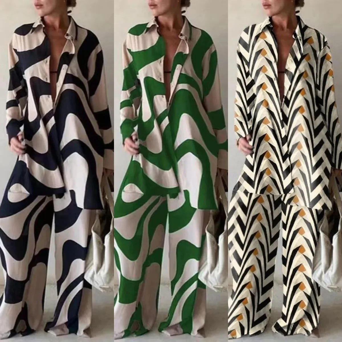 Fashionable Printed Loose-Fit Long Sleeve Suit Jacket+Straight-Leg Trousers Women's Autumn/Winter 2022 Cross-Border Foreign Trad