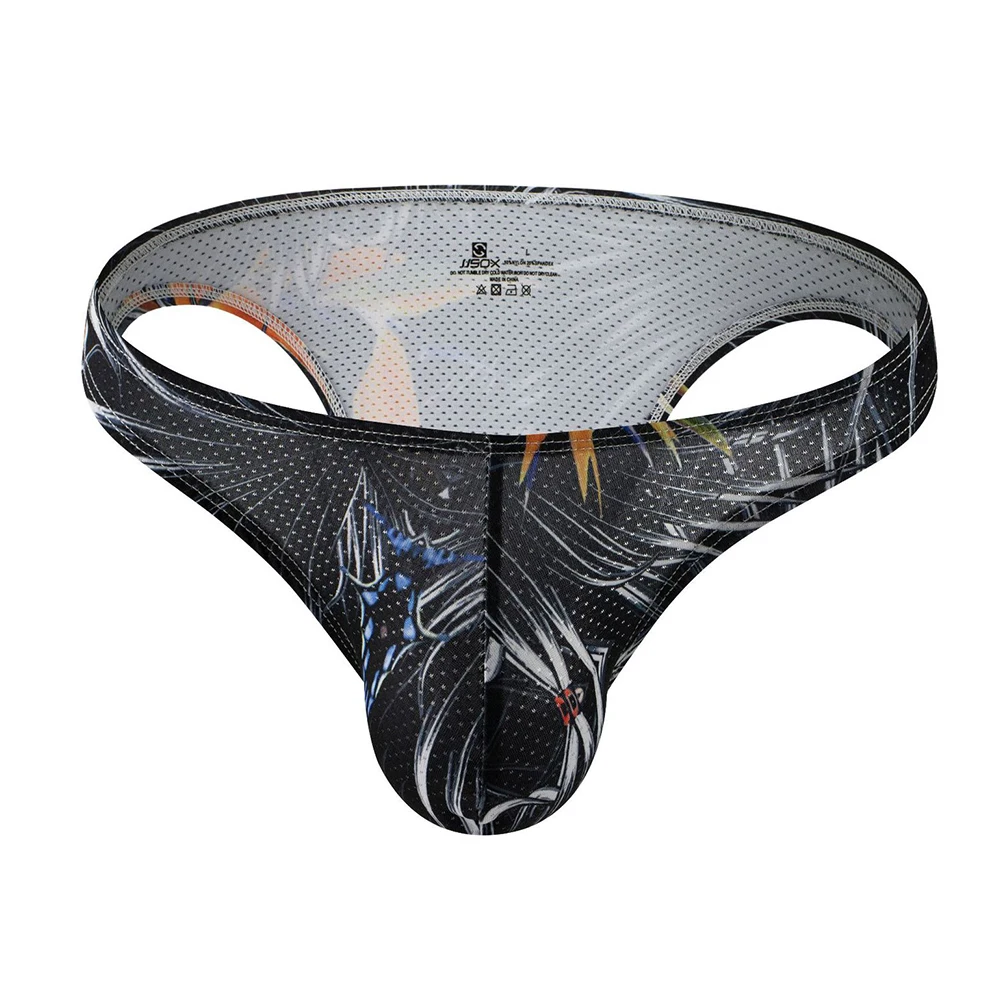 

Briefs Men Sexy Fashion Printed Holes U Convex Pouch Underwear Low Waist Thong Breathable G-String Underpants String Homme
