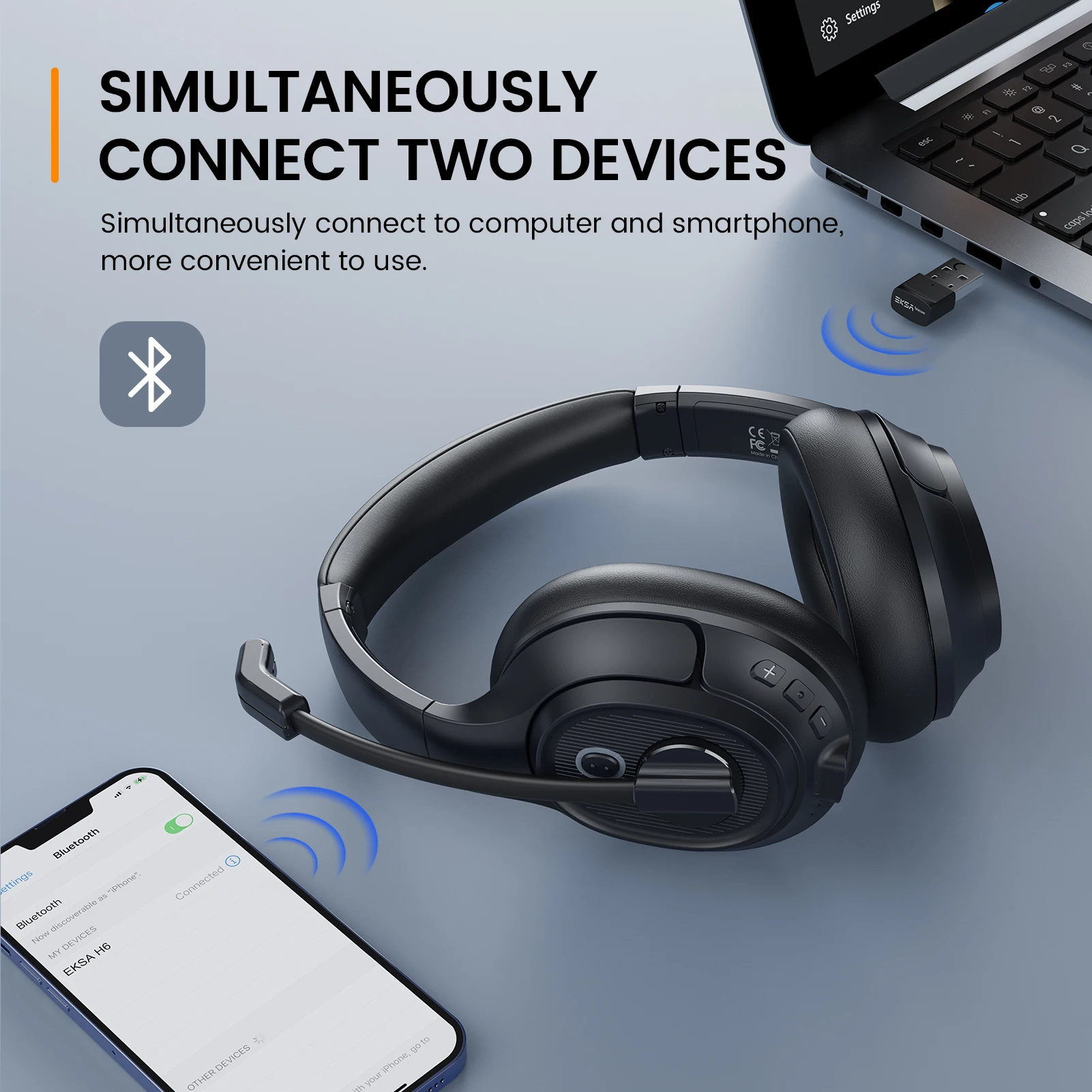 EKSA Wireless Headphones With Microphone Ai ENC Noise Cancelling Bluetooth 5.0 Office Driver Trunk Call Center Skype Headset H6 enlarge