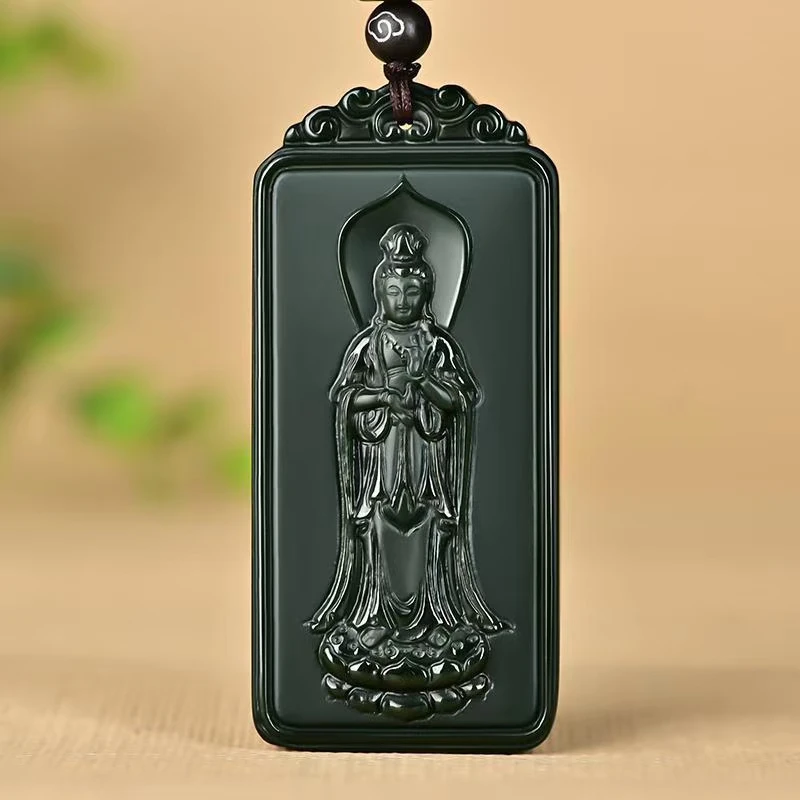 

New Natural Hetian cyan Jade Carving Nanhai Guanyin Pendant Jadeite Charm Necklace Exquisite Jewelry Men Women with Chain