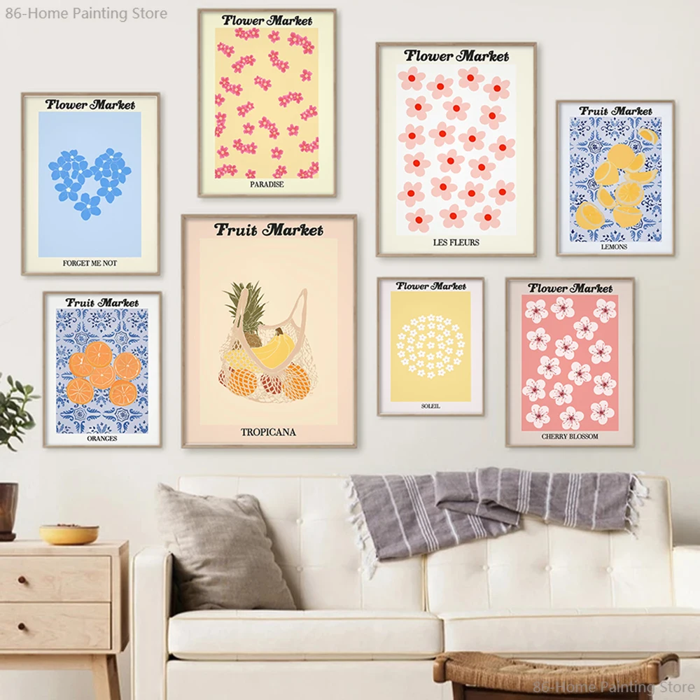 

Nordic Poster Abstract Flower Market Fruit Citrus Wall Art Canvas Painting Lienzos Cuadros Decorativos Print Picture Home Decor