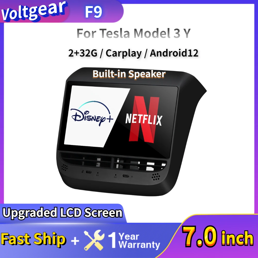 

7" Upgraded LCD Screen Rear Seat Display For Tesla Model Y 3 IPS Multimedia Entertainment Climate Control Touchscreen Carplay