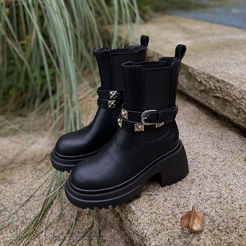 

Ботинки Челси Heihaian, новинка сезона осень/зима 2023, полусапожки в ретро стиле с ремешком и пряжкой, женские ботинки с круглым носком