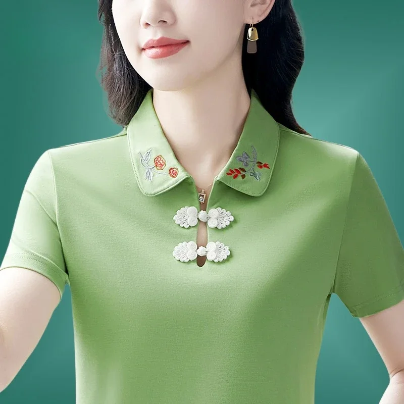 JML-8921 женская летняя футболка винтажные женские рубашки поло с вышивкой пуловер