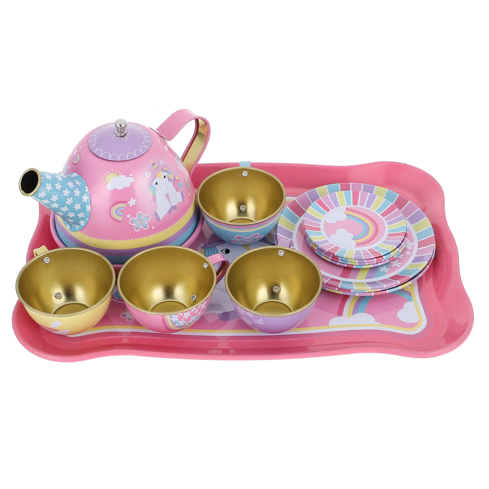 

1 Set Metal Teapots Tea Cups Toy Tinplate Teapot Set Children Pretend Tea Toy Kitchen toys