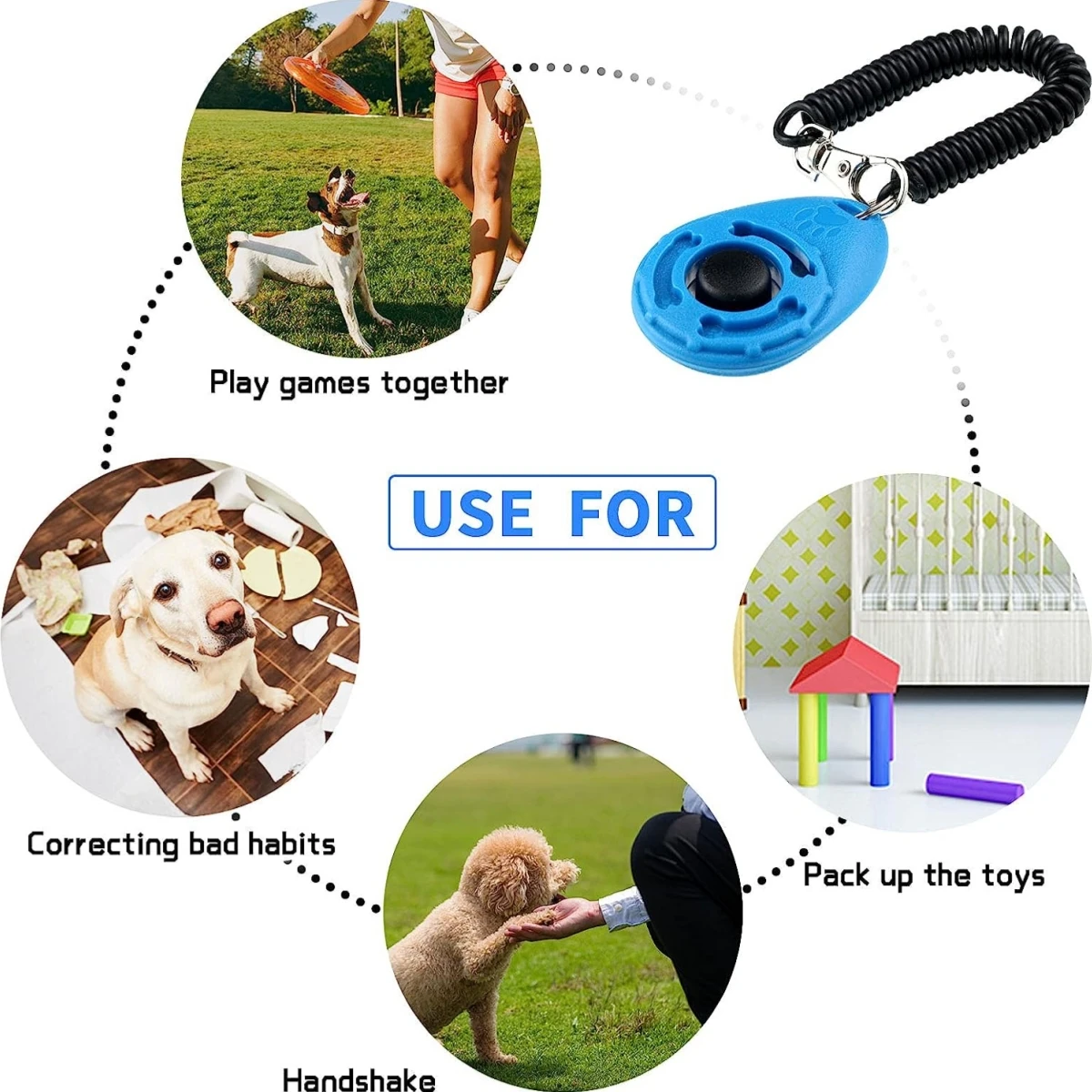 

Custom Pet Products Plastic Pet Cat Dog Training Clicker Trainer with Adjustable Wrist Strap Sound Keychain