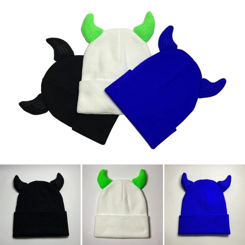 Девушка Y2K-тематическая шапка для вечеринки Вязаная Дьявольский рог Утолщенная