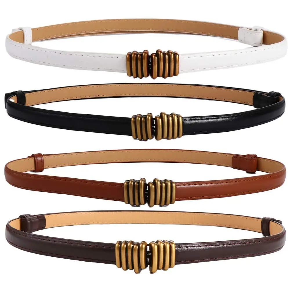 

Vintage Simple Leisure Alloy Metal buckle Female Skirt decorations Thin waistband PU leather belt Circle Waist Strap
