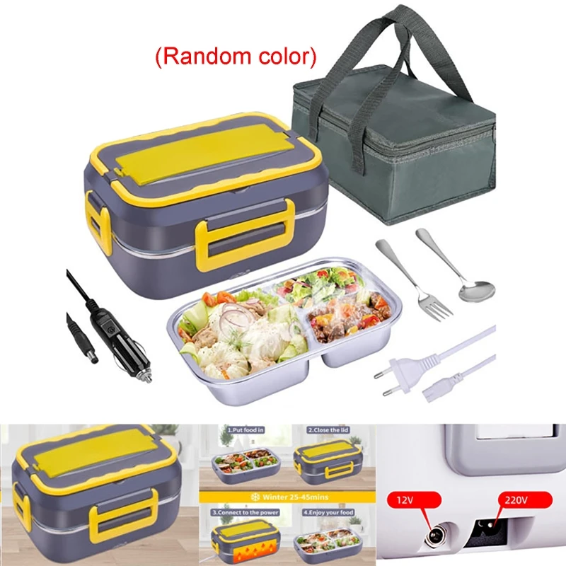 2 in 1 Car Home Electric Lunch Box 220V 12V 24V EU Plug Heating Food Warmer Heater Container Portable Office Travel Set