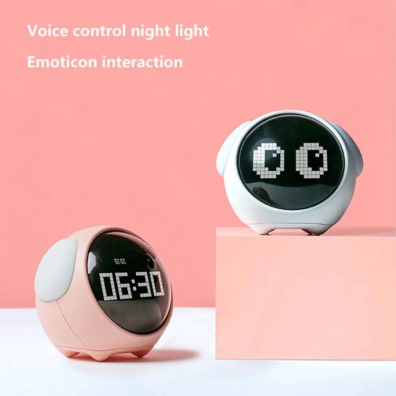 

Pixel Emoji Alarm Clock Child Multifunctional Bedside Voice Control Night Light Snooze Chargeable Child Electronic Table Clocks