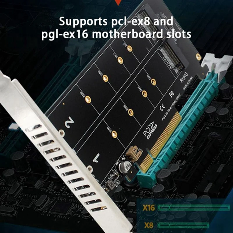 

2X PCI-EX8 Dual-Disk NVME M.2 MKEY SSD RAID Array Expansion Adapter Motherboard PCI-E Split Card For Speeding Up