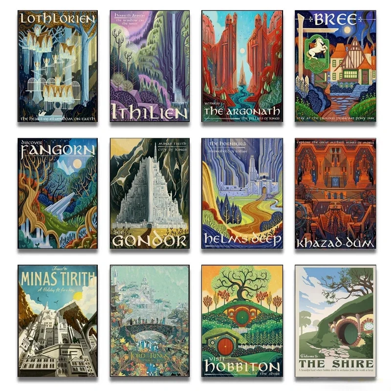 

Tolkien путешествия Настенная картина на холсте Пейзаж средней земли LOTR постеры Винтажный Фильм печать картины гостиная домашний декор