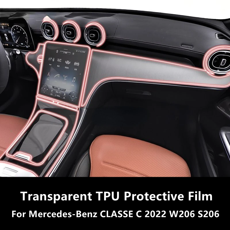 

For Mercedes-Benz CLASSE C 2022 W206 S206 Car Interior Center Console Transparent TPU Protective Film Anti-scratch Repair Film