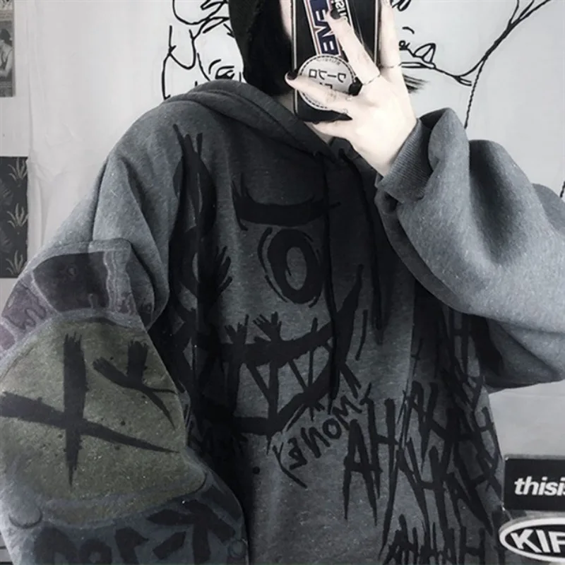 

Y2k Goth Harajuku Hoodie Punk Hip Hop Oversized Sweatshirt Graffiti Hoodies Women Print Baggy Hoodie Korean Loose Streetwear