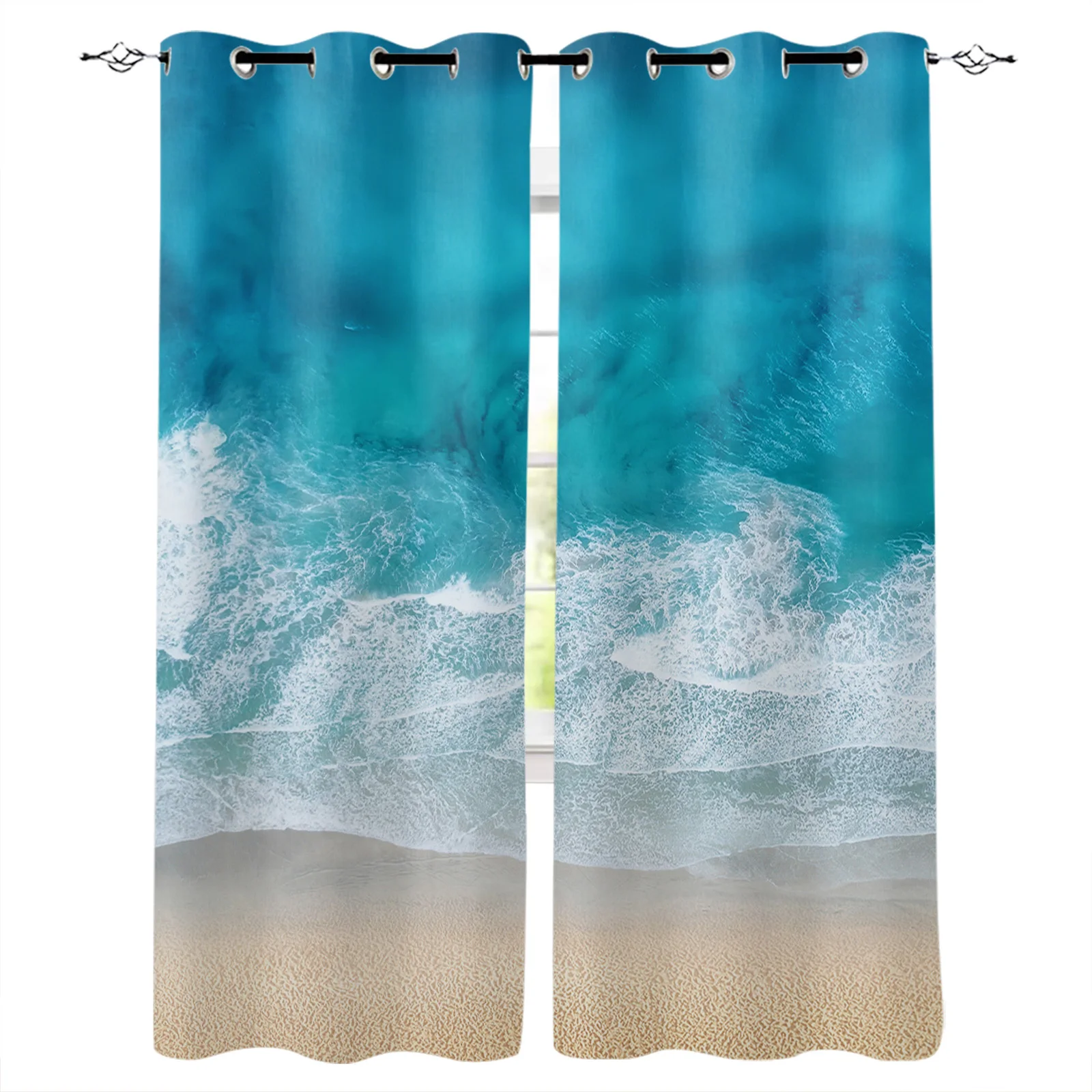 

Ocean Beach Waves Window Curtains for Living Room Bedroom Home Decor Kitchen Curtains Modern Balcony Drapes