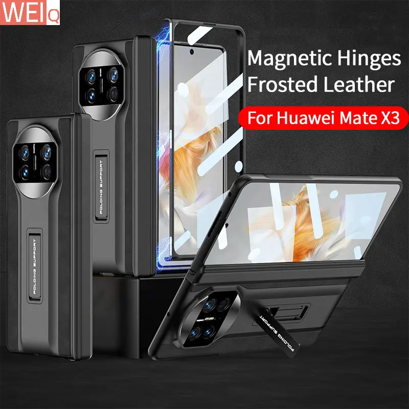 

Magnetic Hinge Matte Leather Case For Huawei Mate X3 With Screen Glass Protection Holder Fold Cover For Huawei Mate X3 Case