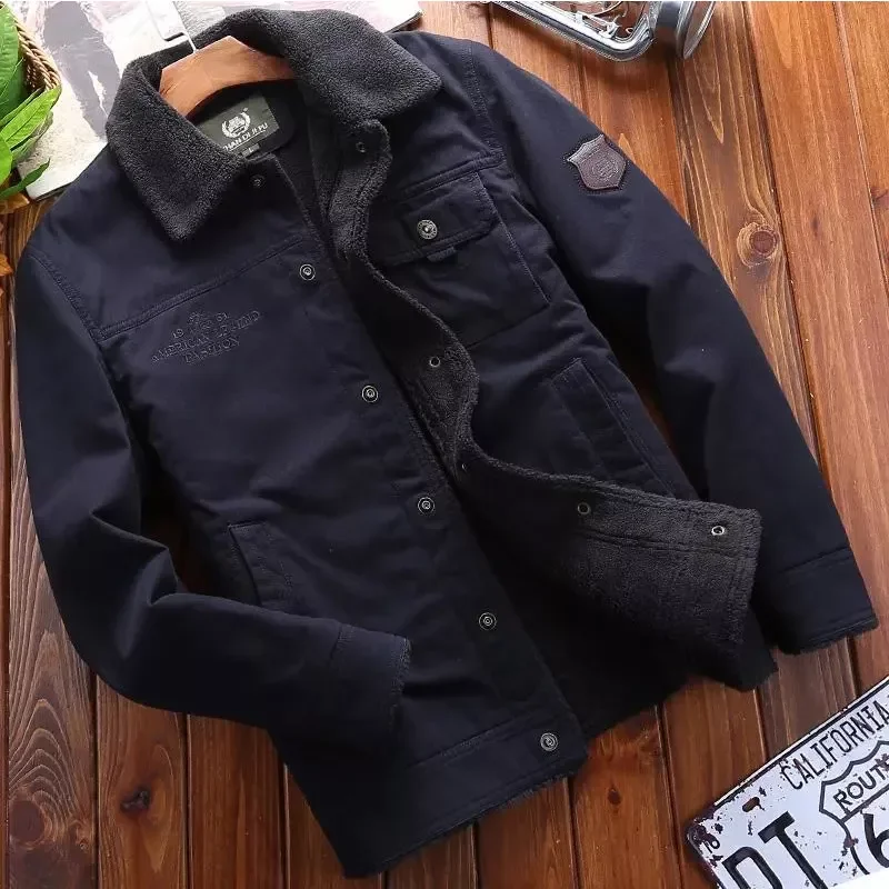 

Men's Short Loose Large Casual Lapel Jacket Thickened Warm Coat Men's Winter Plush Cotton Clothes