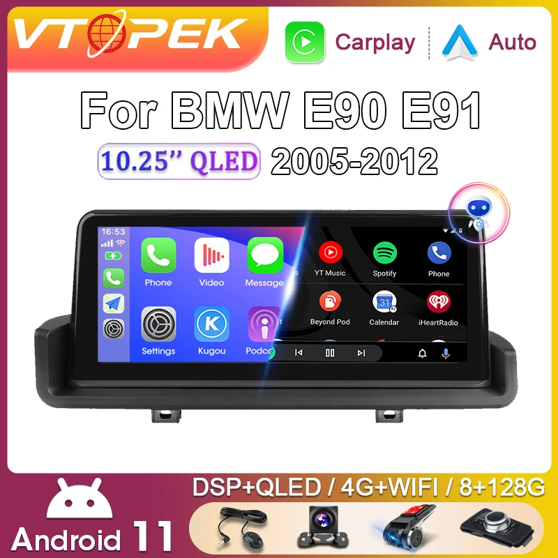 

Автомагнитола Vtopek, 2DIN, 10,25 дюйма, Android 11, для BMW 3, E90, E91, E92, E93 2005 - 2012