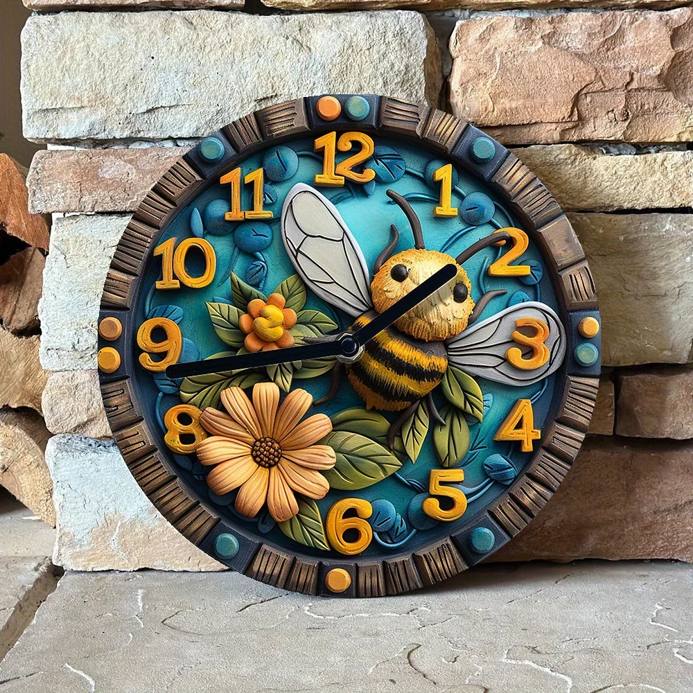 Часы настенные бесшумные с пчелами и сотами алюминиевые украшения сделай сам