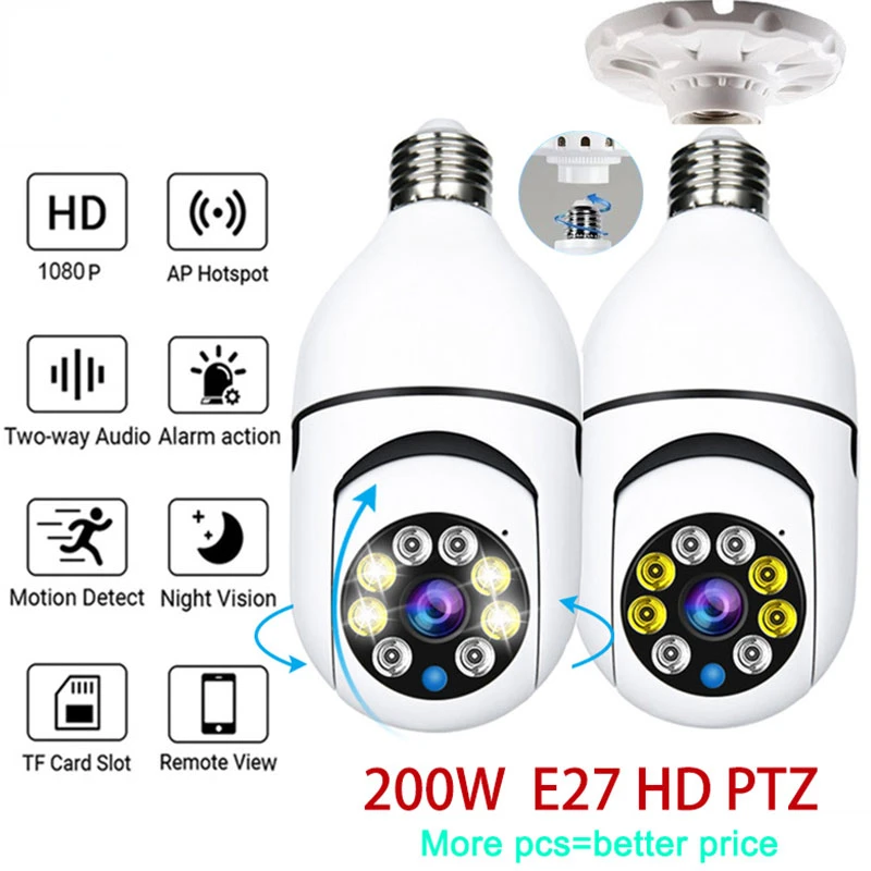 

Камера видеонаблюдения с лампочками E27, цветная автоматическая камера наблюдения с Wi-Fi и ночным видением, с 4-кратным зумом, 2/5 шт.