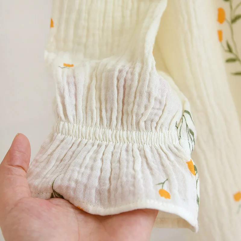 Pajamas Woman Summer Suit for Women Double Cotton Yarn Medium Length Nightdress Sleepwear Free Shipping Sweet Home Dress Crepe