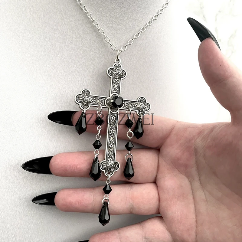 

Large Cross Necklace, Goth Vampire Necklace, Gothic Cross, Gothic Silver Cross Gothic Drop Necklace Cross Choker Gothic Necklace