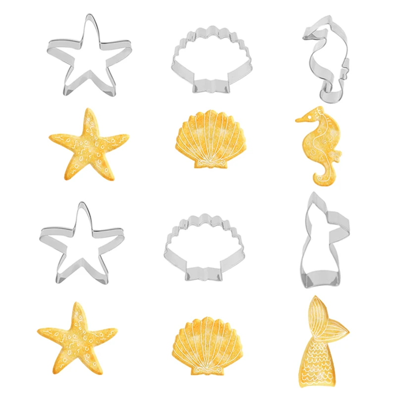 

Ocean Style Mermaid Sea Horse Shell Starfish Cookies Cutter Mold Cake Biscuit Pastry Baking Mould Little Mermaid Birthday Party