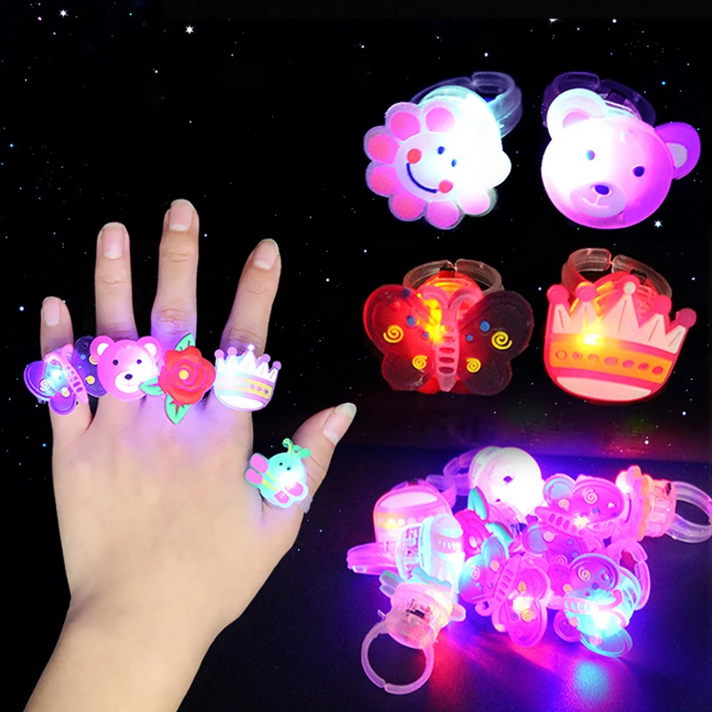

10Pcs Kids LED Luminous Rings Flashing Light Finger Ring Baby Girl Cartoon Toy Birthday Christmas Party Favor Gift Random Color