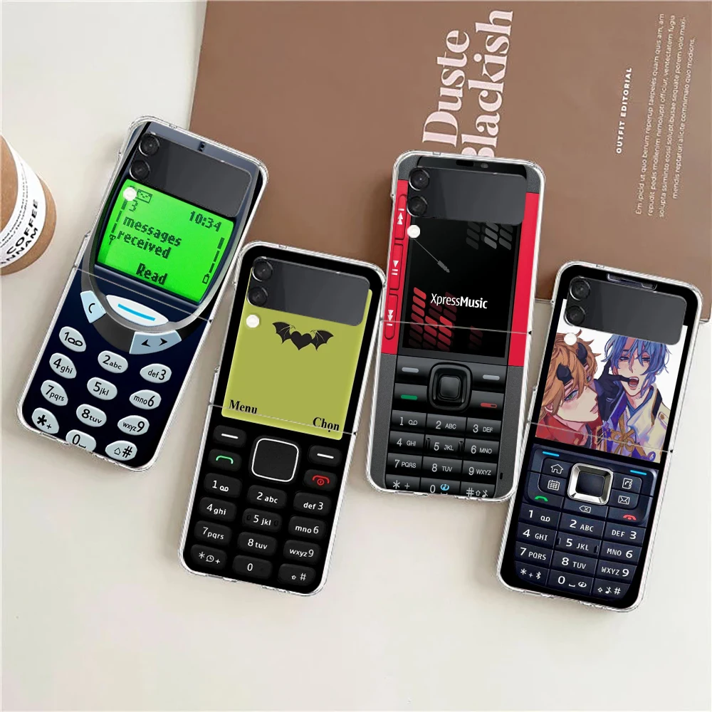 

Retro Old Nostalgia Cellphone Phone Cover For Samsung Galaxy Z Flip 4 Case Transparent For Samsung Z Flip 3 Hard PC Foldable Bag