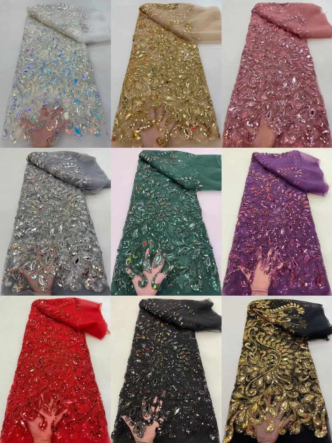 

French Lace Fabric Sequins Luxury Dubai Glitter African Tulle Sequence 5 Yards Wedding Party Dresses High Quality Nigerian Mesh