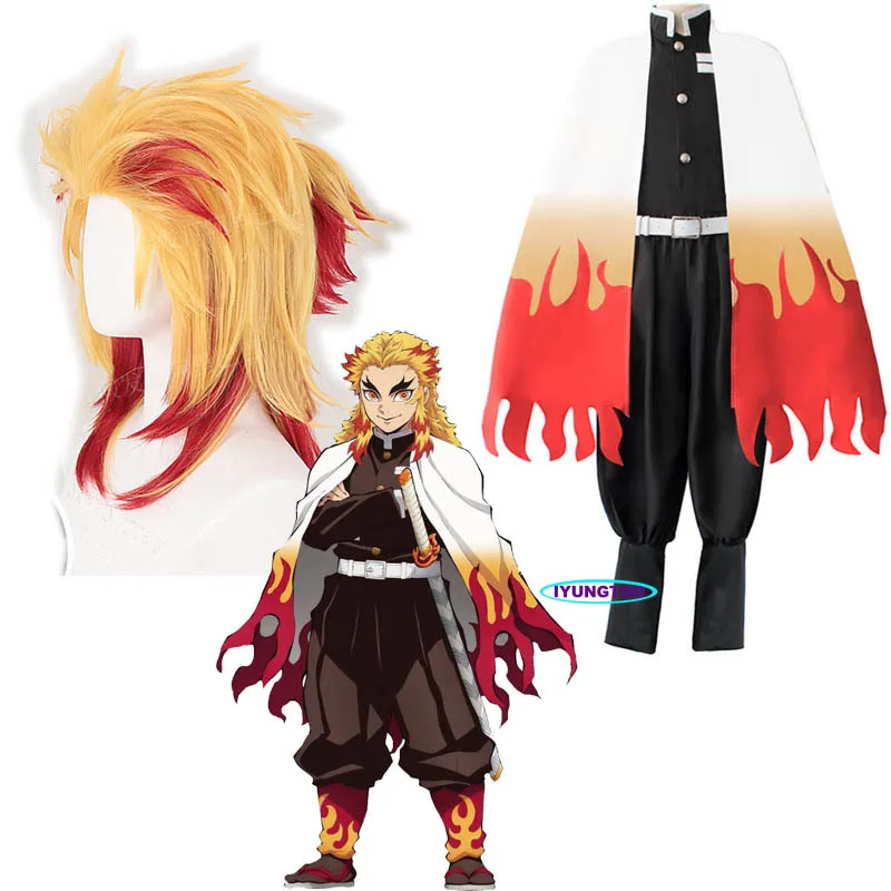 

Rengoku Kyoujurou Cosplay Costume Demon Slayer:Kimetsu no Yaiba Cosplay Wig and Kimono Suit Adult Anime Halloween