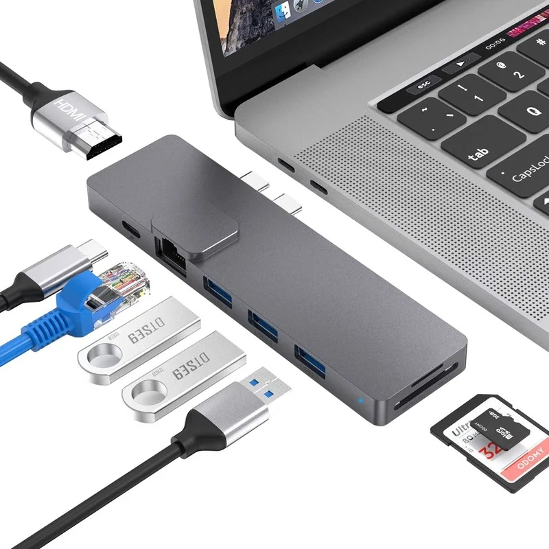 

8 IN 1 Hub Type-c To USB3.0*3 HDMI PD Thundebolt3+SDTF+RJ45 Supports Up To 40Gb/s Data Transfer 5K or 2*4K Video