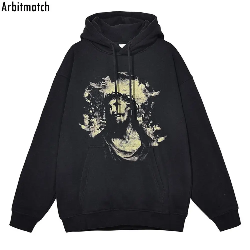 

2022 Hip Hop Sweatshirt Mens Punk Gothic Portrait Print Hoodie Oversize Pullover Streetwear Harajuku Vintage Hoodies Sweatshirts