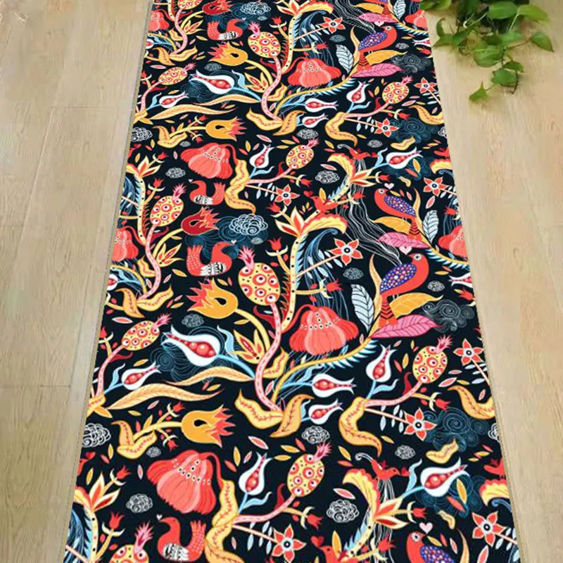 

Chinese Style Flower Long Corridor Hallway Carpet Living Room Rug Crystal Velvet Non-slip Kitchen Area Rug Bedroom Mat Doormat