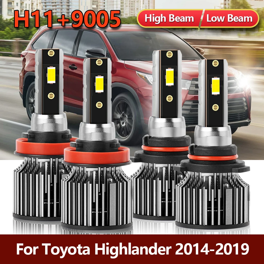 

4x LED 9005/HB3 H11 Headlight Bulbs High Low Combo Bright CSP Car Lamps Kit For Toyota Highlander 2014 2015 2016 2017 2018 2019